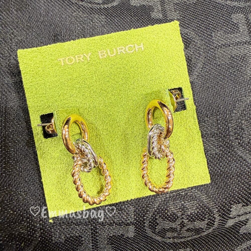 Tory Burch Textured Rope Doorknocker Earring 182011 Tory Gold/Tory Silver $280